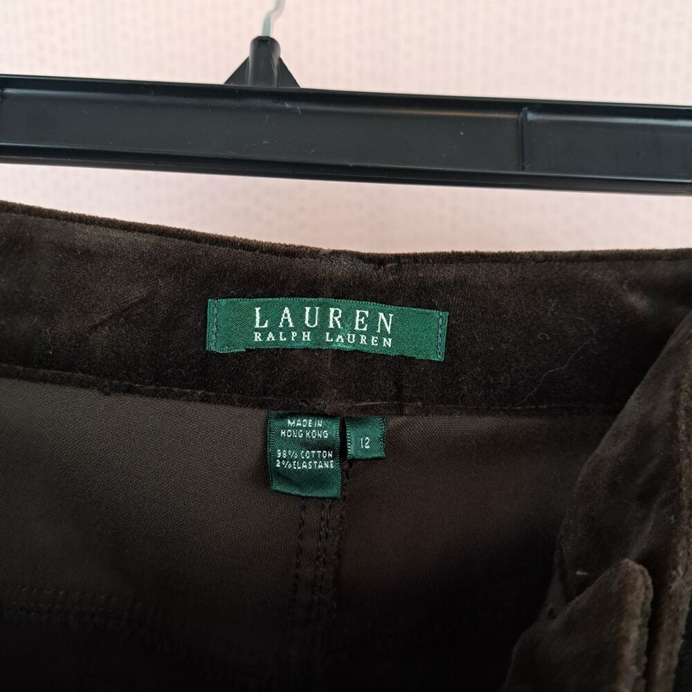 Lauren Ralph Lauren Soft Plush Velvet Brown Women Pants Size 12 Zip Button - Picture 5 of 10